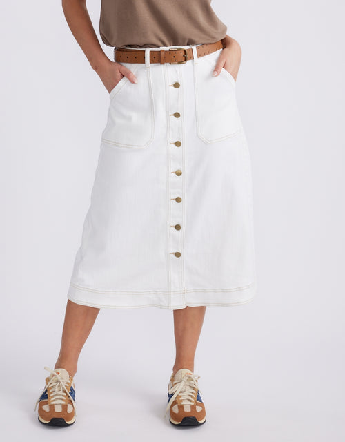 Stevie Midi Denim Skirt - White