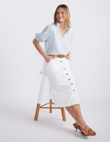 Stevie Midi Denim Skirt - White