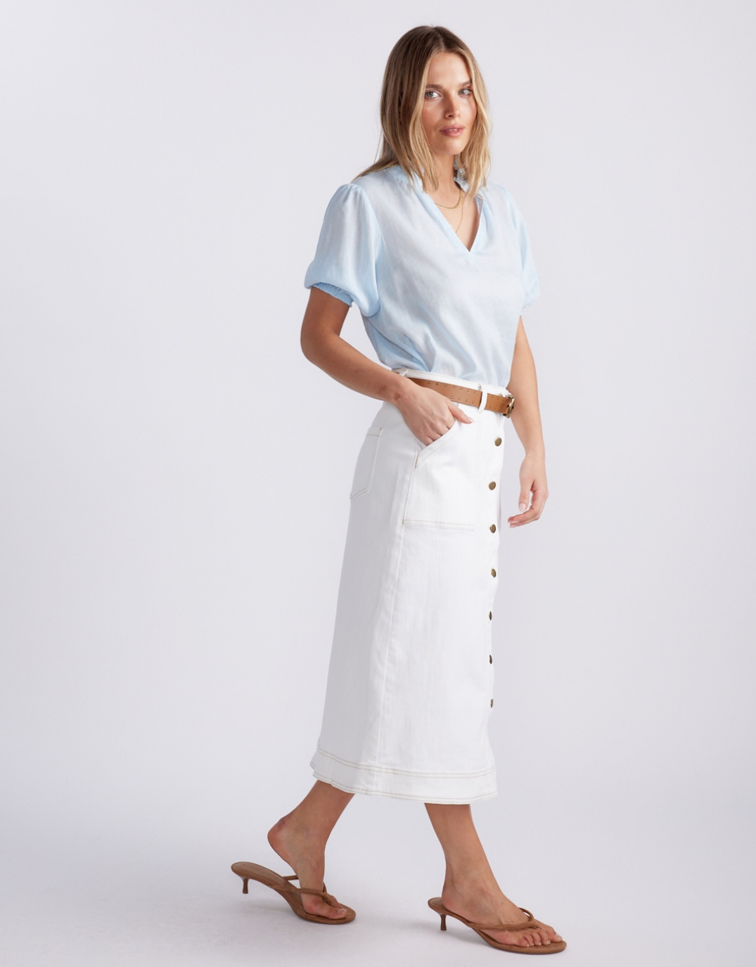 Stevie Midi Denim Skirt - White