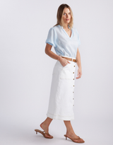 Stevie Midi Denim Skirt - White