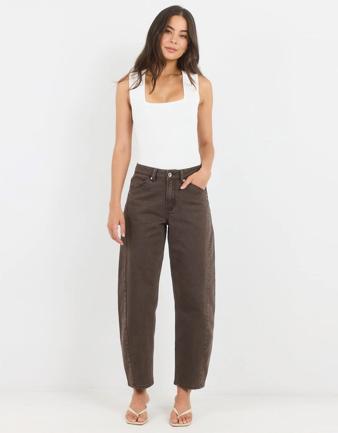Idolise Stretch Soft Barrel Jean - Mocha