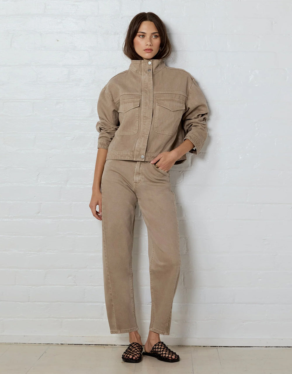 Idolise Stretch Soft Barrel Jean - Taupe
