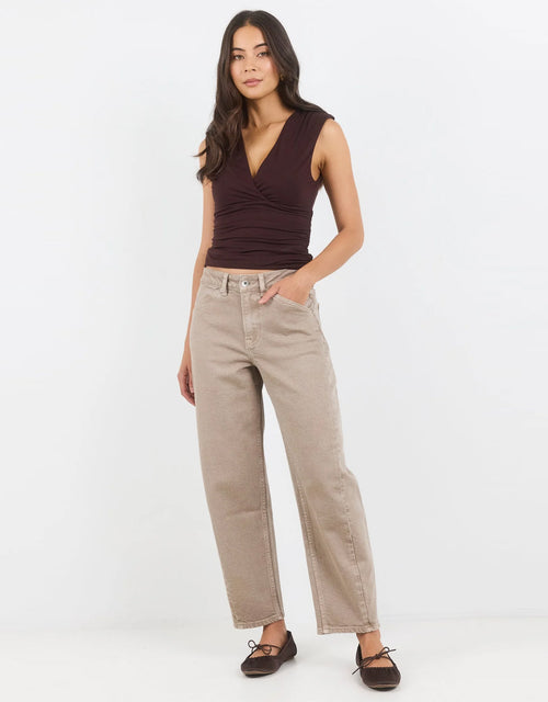 Idolise Stretch Soft Barrel Jean - Taupe