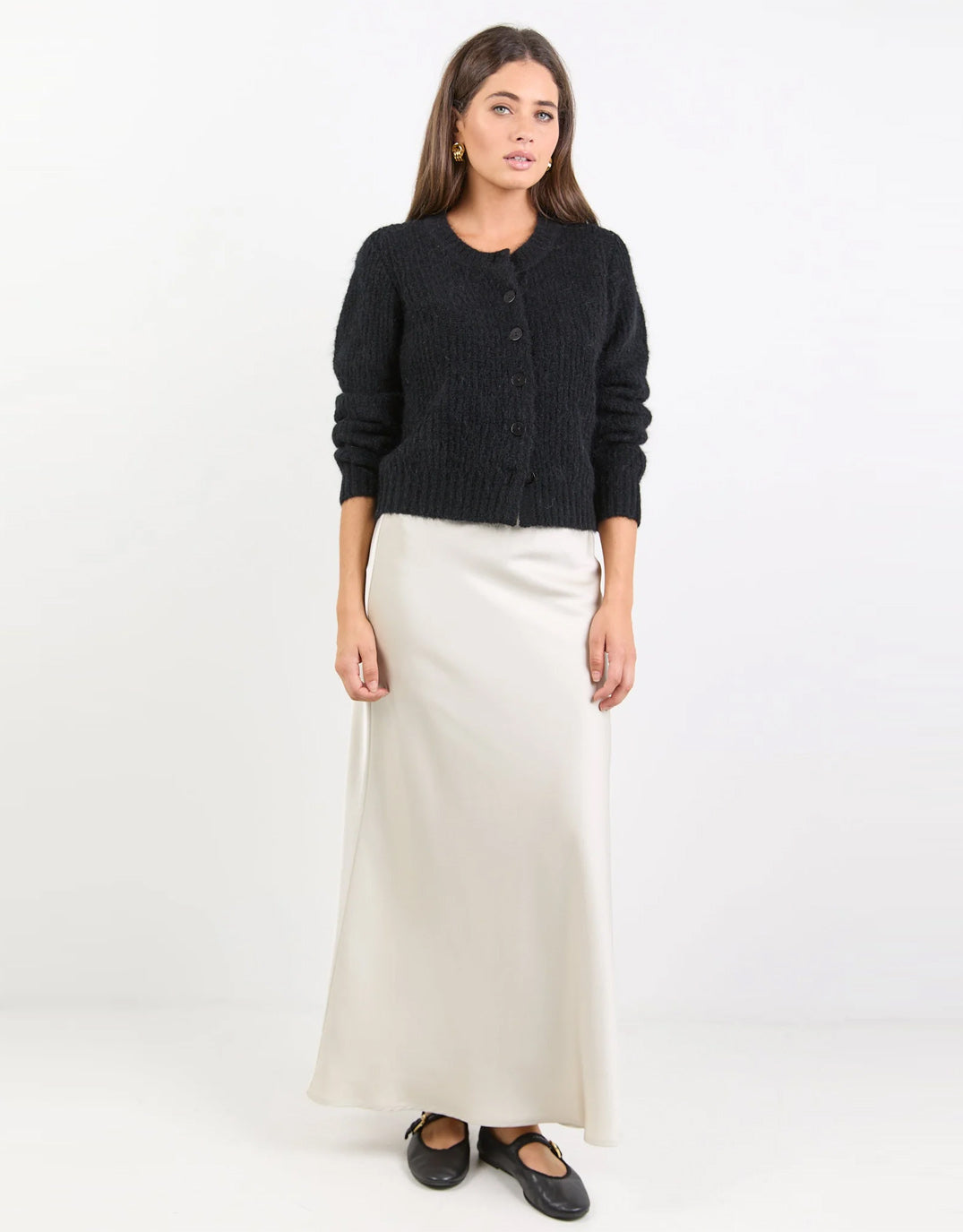 Prodigy Satin Bias Maxi Skirt - Pearl