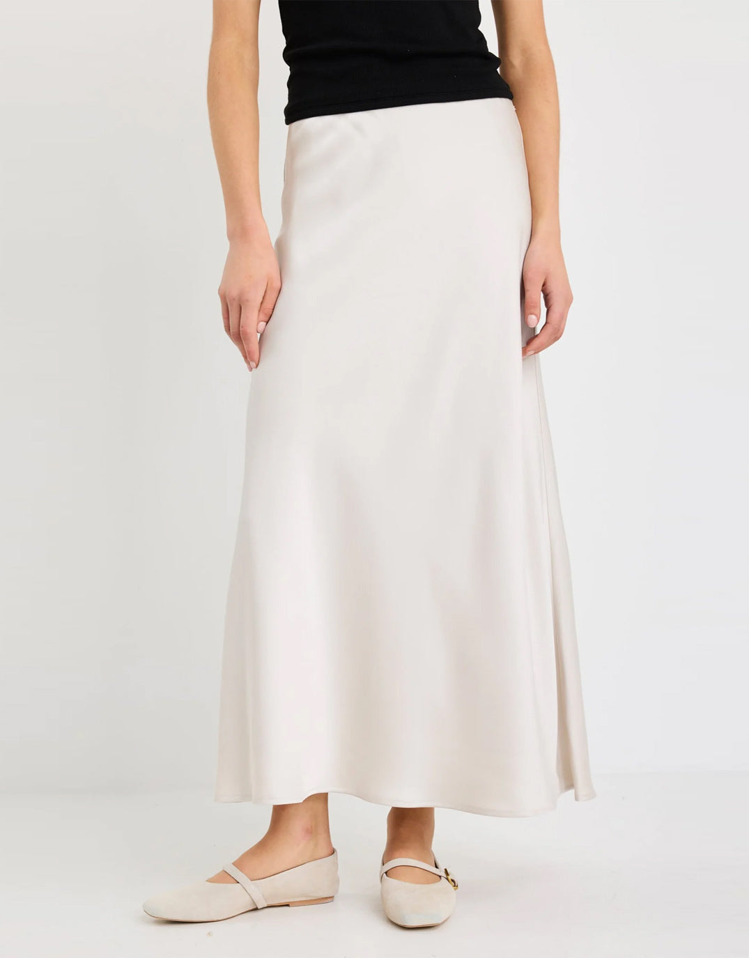 Prodigy Satin Bias Maxi Skirt - Pearl