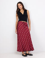 stories-be-told-rarity-satin-tie-waist-bias-maxi-skirt-winecream-polka-dot-womens-clothing