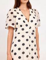 Spicy Button Front Short Sleeve Maxi Dress - Cream/Black Polka Dot