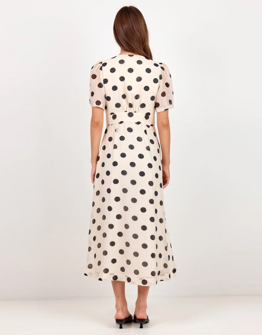 Spicy Button Front Short Sleeve Maxi Dress - Cream/Black Polka Dot