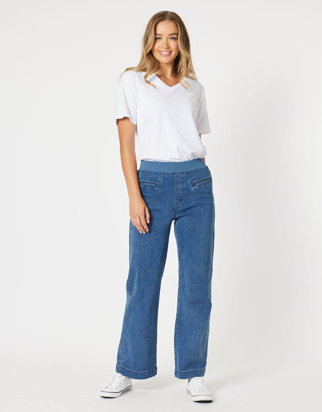 Pull on denim jeans shops womens