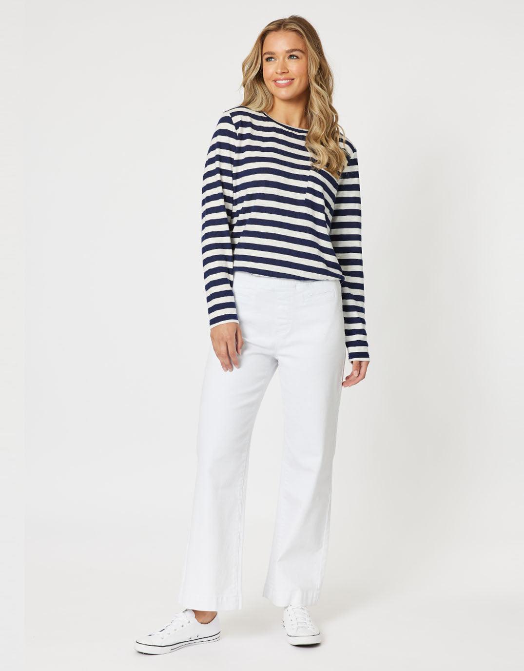 Buy Stripe Long Sleeve T-Shirt - Navy/White Threadz for Sale 