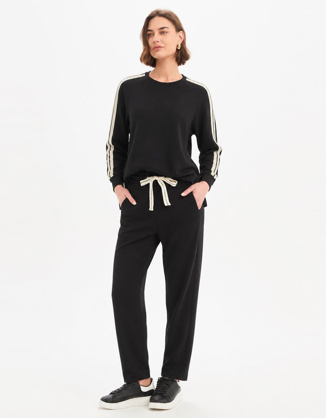 Barrel Leg Lounge Pant - Black / Cream Stripe