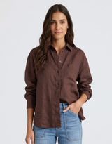 Uplifted Linen Oversized Shirt - Chocolate