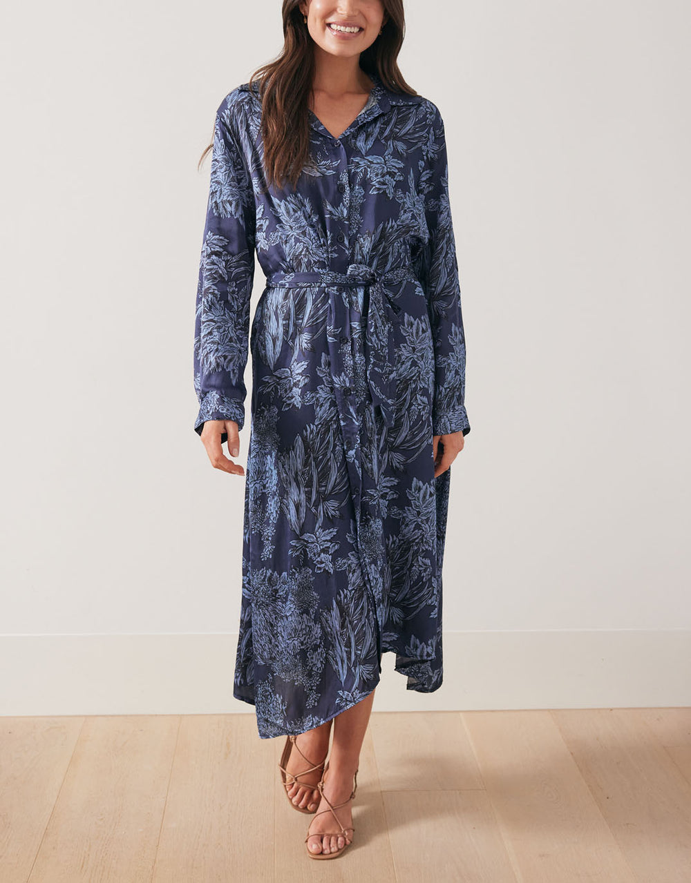 Buy Botanic Print Midi Shirt Dress Navy Urban Luxury for Sale Online Australia White Co