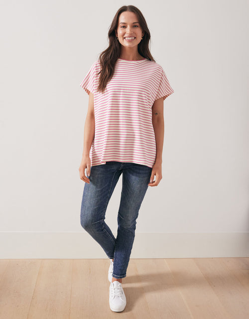 urban-luxury-striped-crew-neck-top-cream-fucshia-womens-clothing