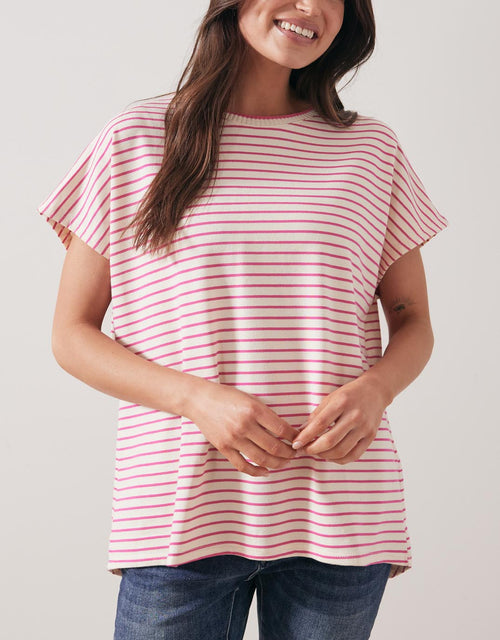 urban-luxury-striped-crew-neck-top-cream-fucshia-womens-clothing