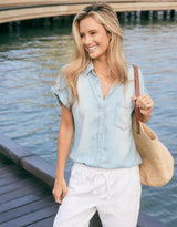 Amber Vintage Denim Short Sleeve Shirt - Light Wash