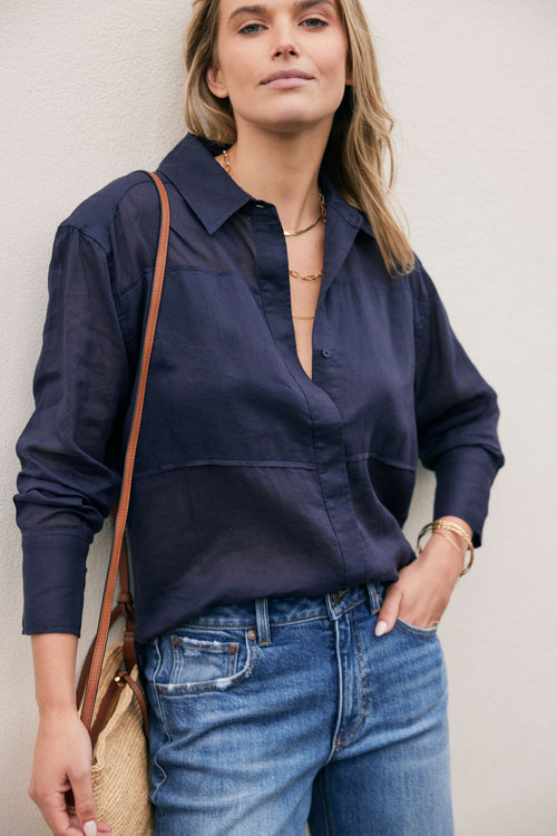 Chloe Panel Shirt - Navy