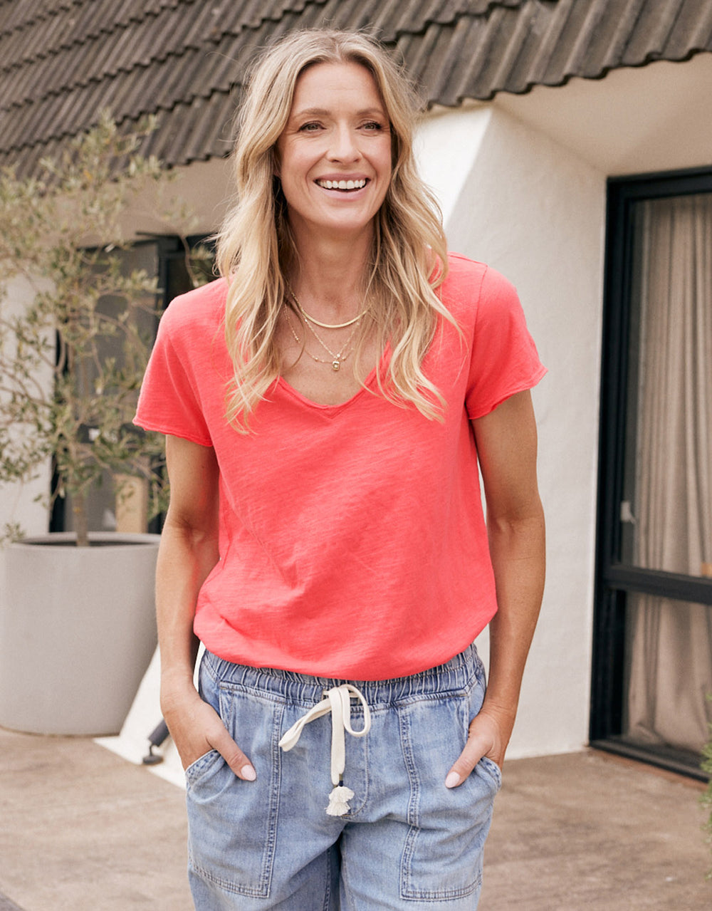 Original V Neck T-Shirt - Poppy