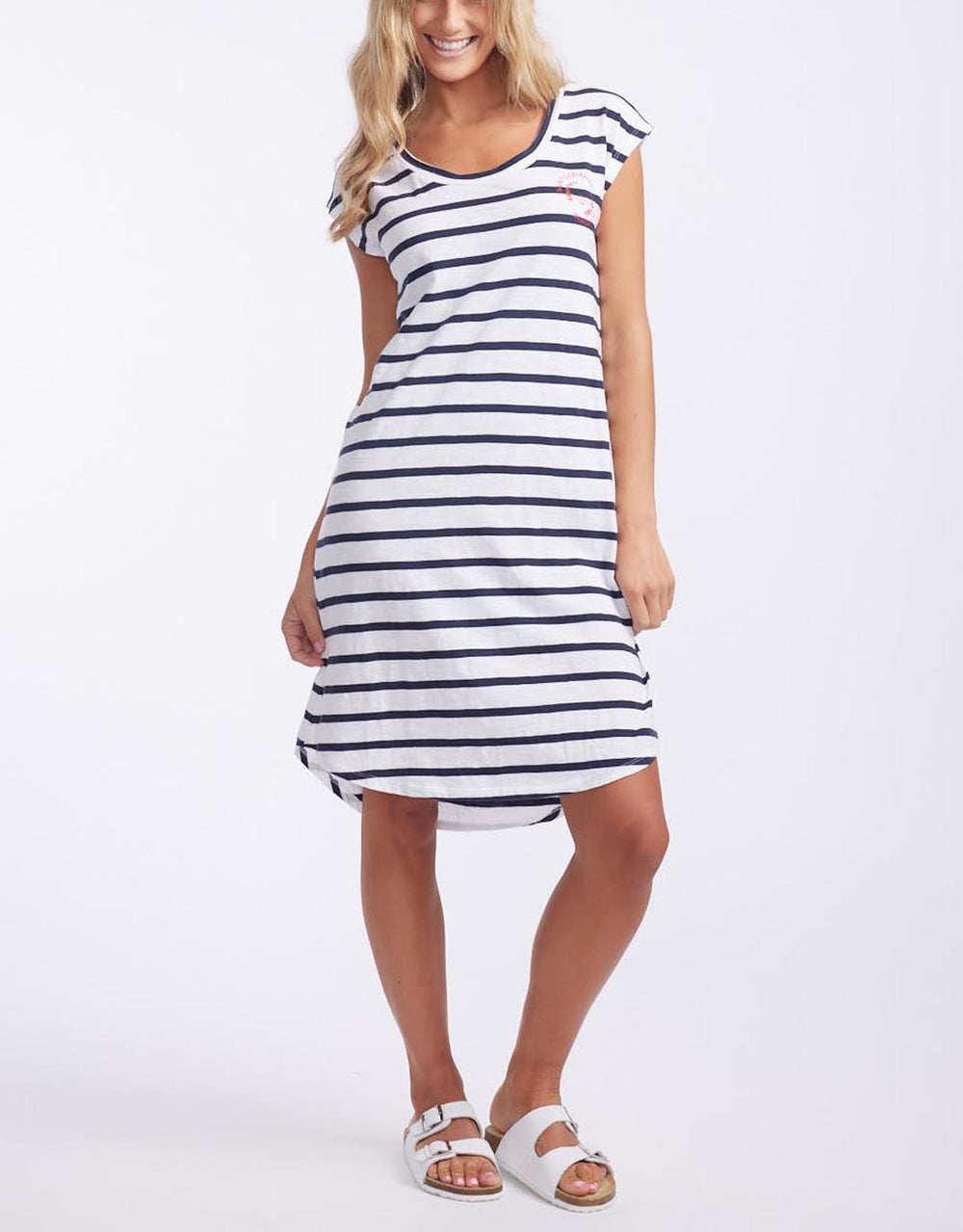 Navy and white shop striped dress australia