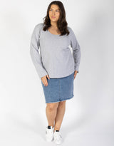 White & Co. - Original Round Neck Long Sleeve T-Shirt - Grey Marle - White & Co Living Tops