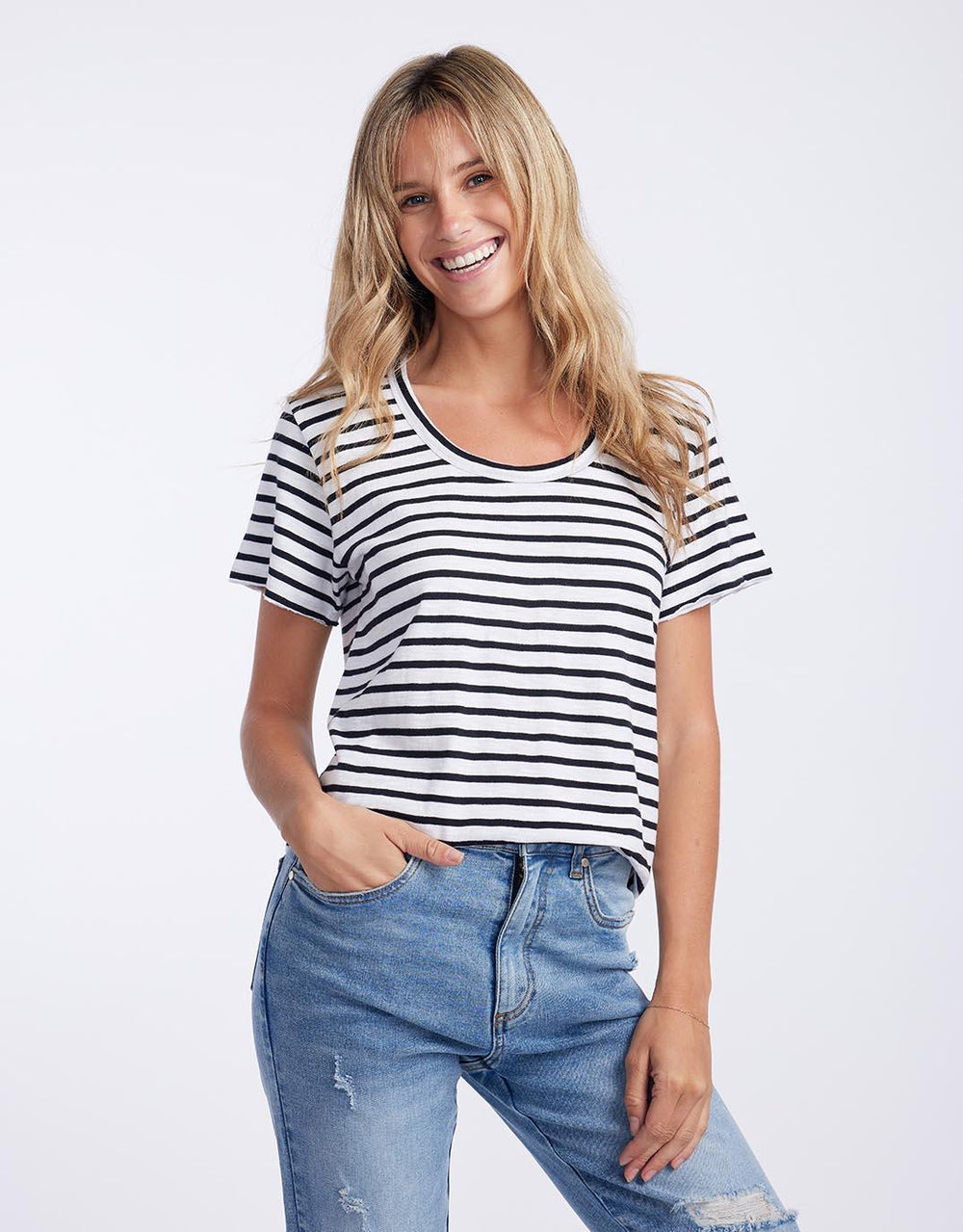 White & Co. - Original Round Neck T-Shirt - Black/White Stripe - White & Co Living Tees & Tanks
