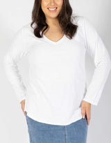 White & Co. - Original V-Neck Long Sleeve T-Shirt - White - White & Co Living Tops