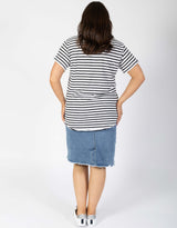 White & Co. - Original V Neck T-Shirt - Black/White Stripe - White & Co Living Tops
