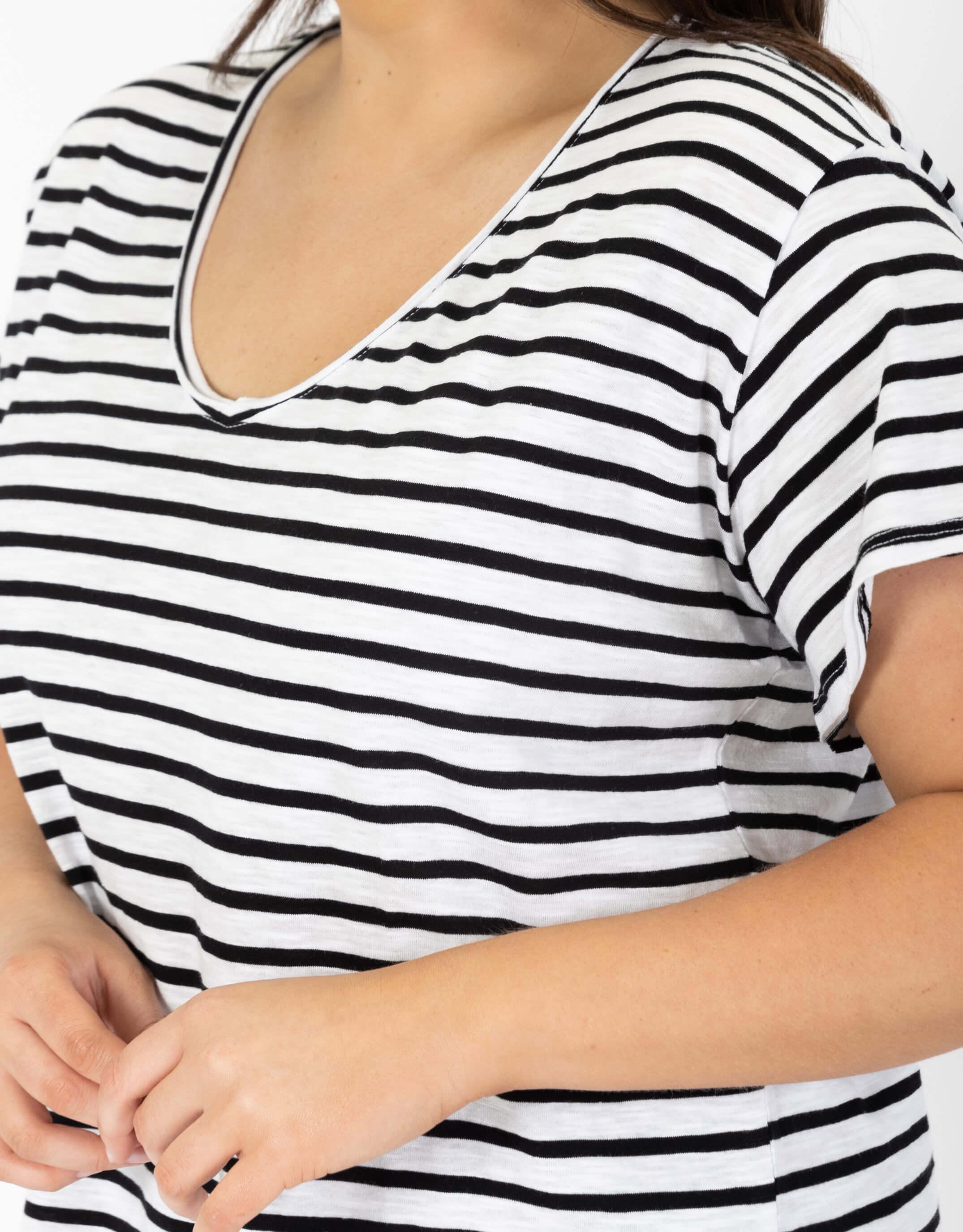 striped v neck t shirt