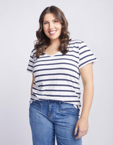 White & Co. - Original V Neck T-Shirt - Navy/White Stripe - White & Co Living Tees & Tanks