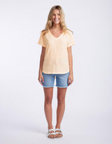 White & Co. - Sorbet Stripe Vee Neck Tee - Gelati Orange - White & Co Living Tops