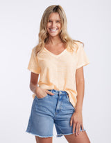 White & Co. - Sorbet Stripe Vee Neck Tee - Gelati Orange - White & Co Living Tops