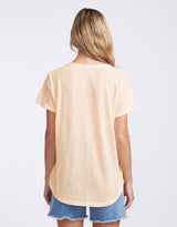 White & Co. - Sorbet Stripe Vee Neck Tee - Gelati Orange - White & Co Living Tops