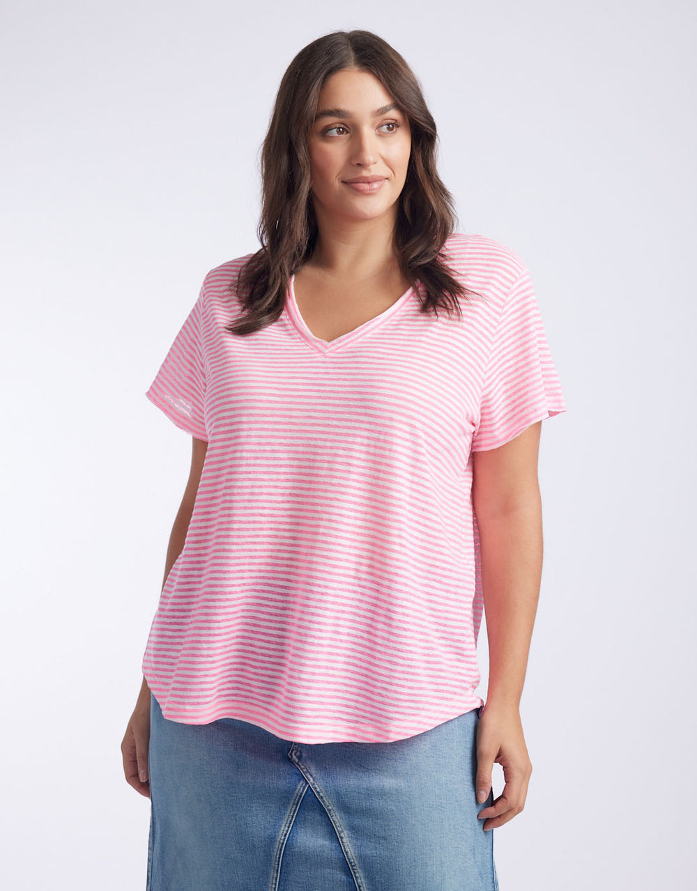 Sorbet Stripe Vee Neck Tee - Gelati Pink