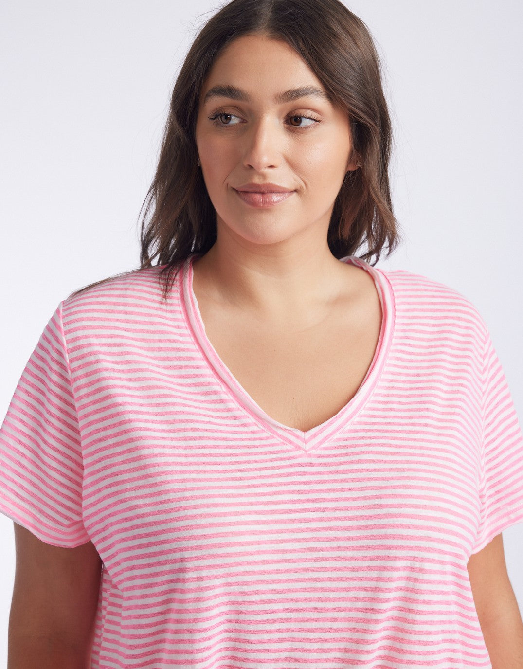 White & Co. - Sorbet Stripe Vee Neck Tee - Gelati Pink - White & Co Living Tops