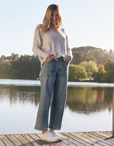 white-co-upstate-double-cuff-knit-jumper-grey-marle-neon-pink-womens-clothing