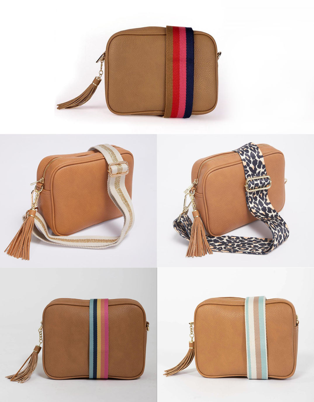 Zoe Crossbody Bag - Tan & Fuchsia Stripe