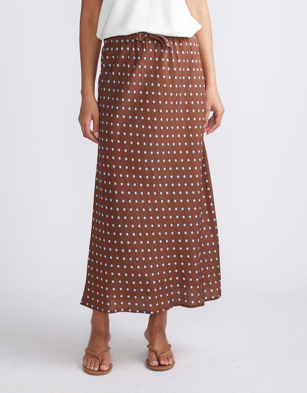 Ascot Slip Skirt - Choc/Blue Polka Dot