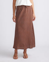 Ascot Slip Skirt - Choc/Blue Polka Dot