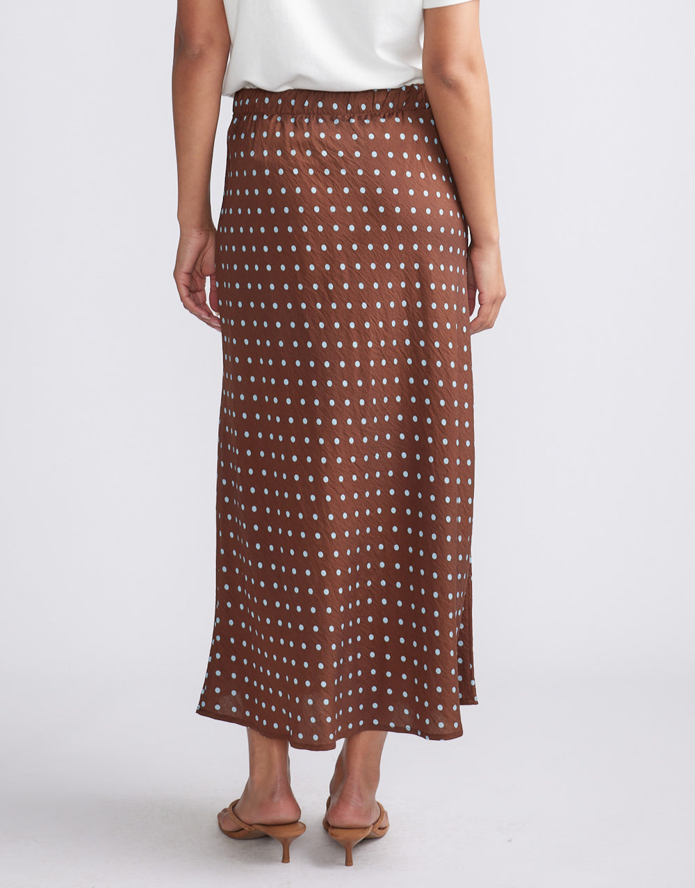 Ascot Slip Skirt - Choc/Blue Polka Dot