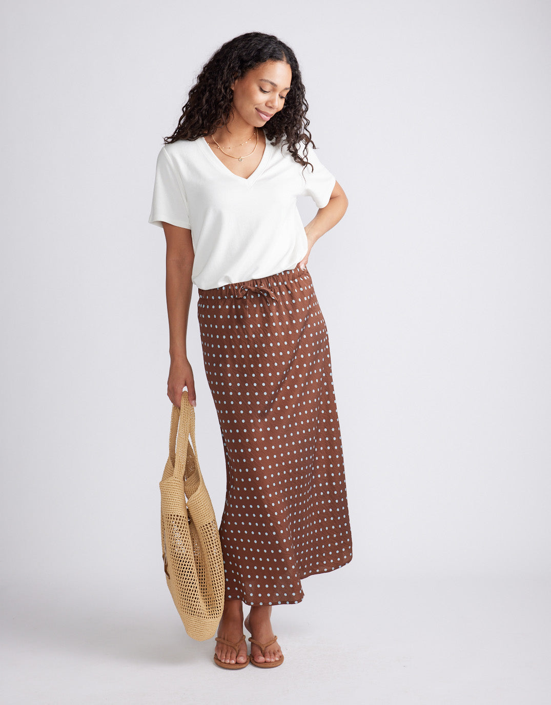Ascot Slip Skirt - Choc/Blue Polka Dot