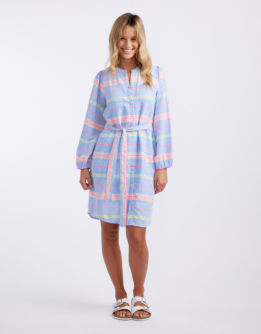 white-co-balmy-nights-dress-blue-neon-stripe-womens-clothing