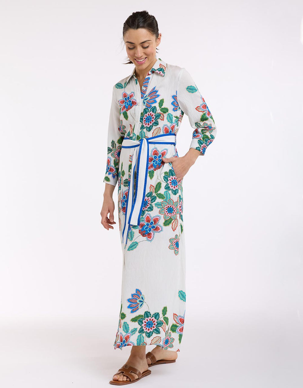 Mykonos Dress - White/Blue Print