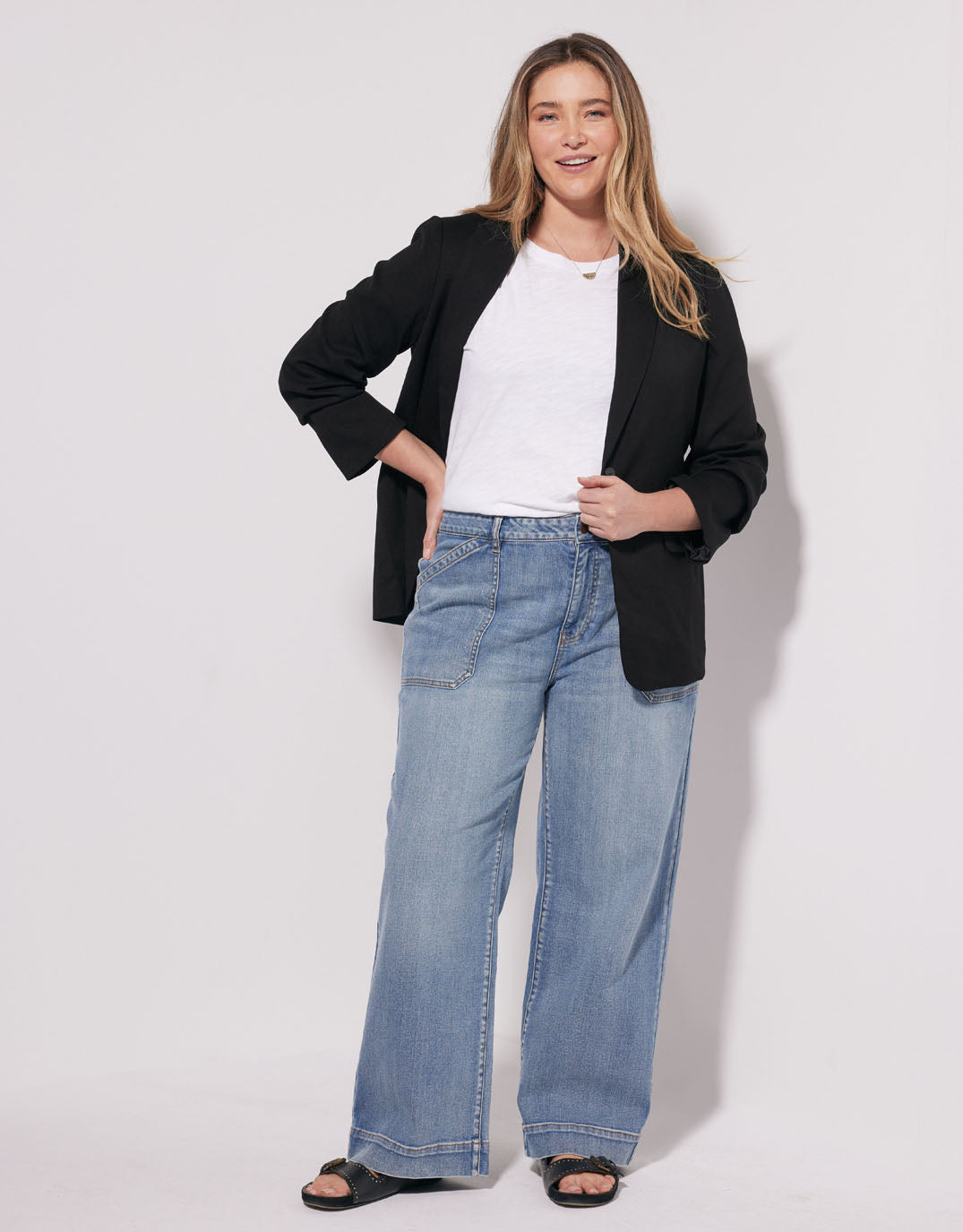 Buy Catalina Wide Leg Jeans Mid Wash White for Sale Online