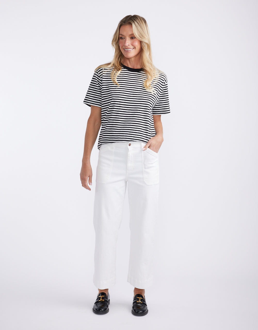 Catalina Cropped Wide Leg Jeans - White