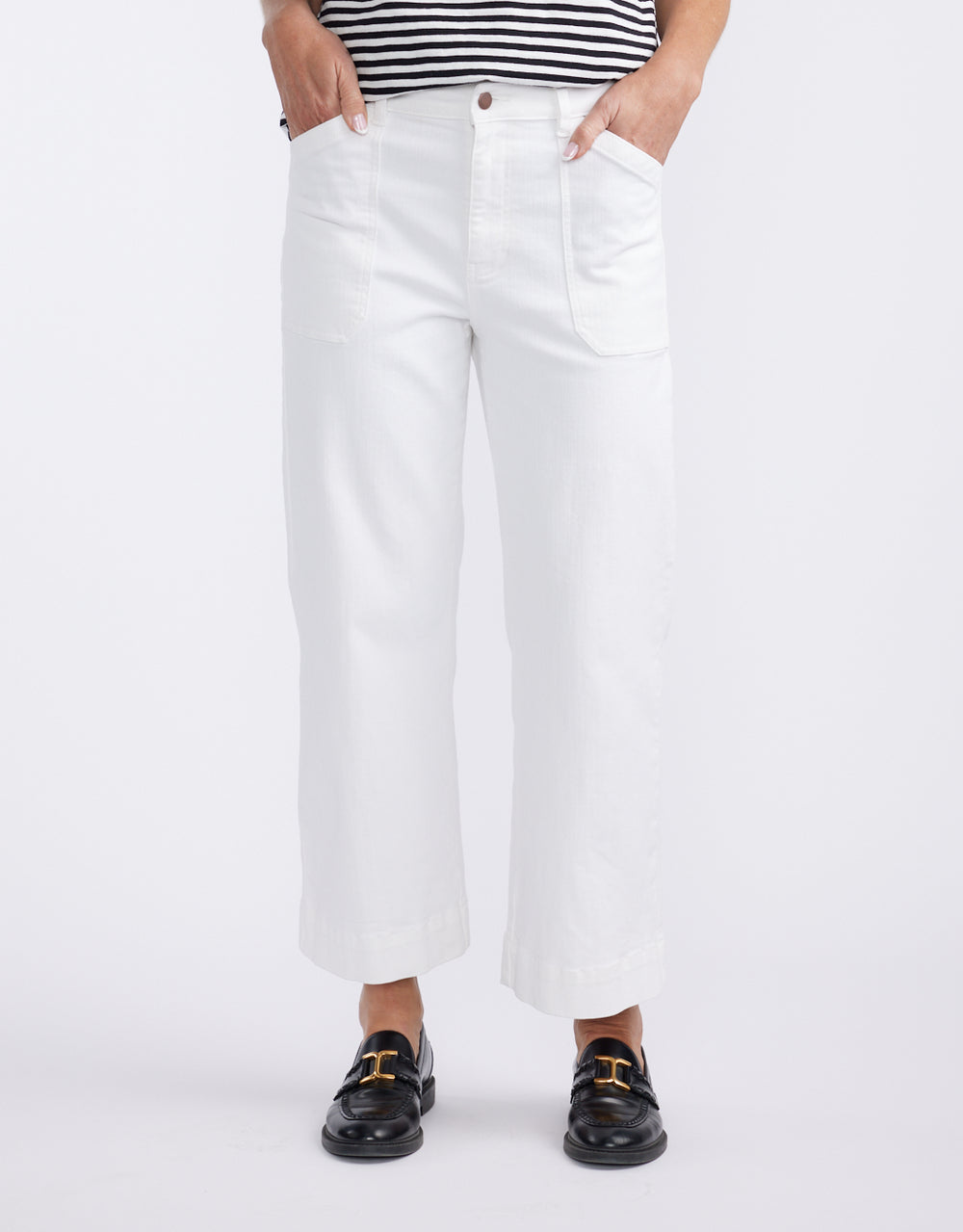 Catalina Cropped Wide Leg Jeans - White