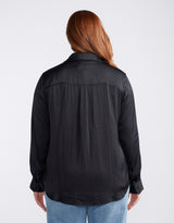 Charlize Drape Shirt - Black