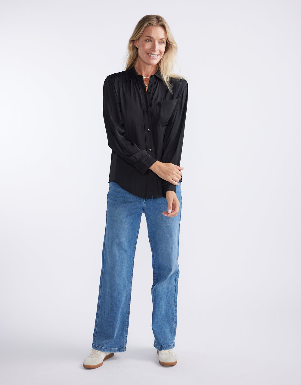 Charlize Drape Shirt - Black