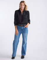 Charlize Drape Shirt - Black