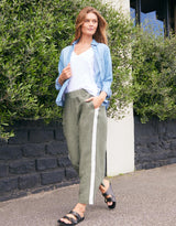 Deluxe 100% Linen Pants - Khaki/White Stripe