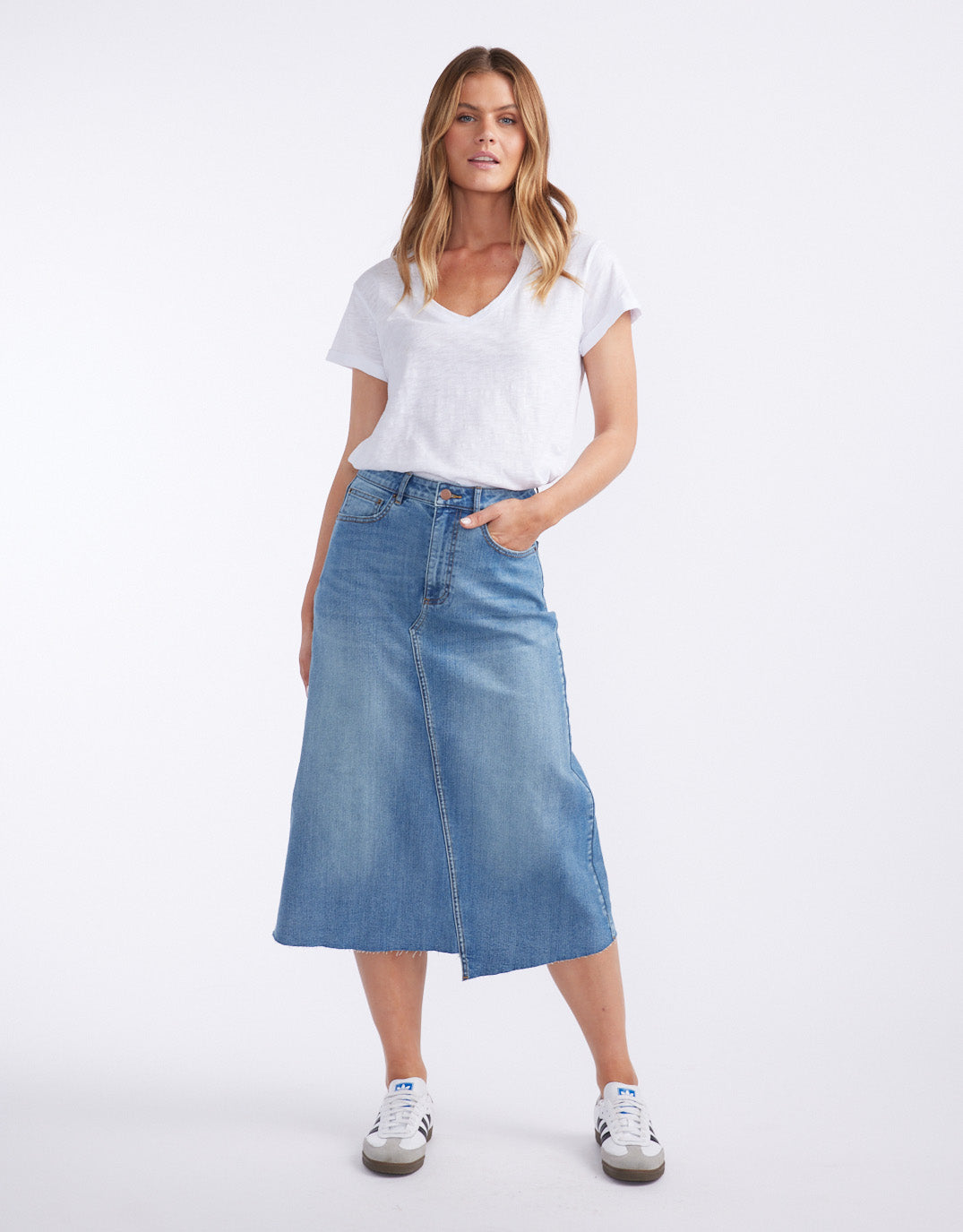 white-co-elka-denim-skirt-mid-wash-womens-clothing